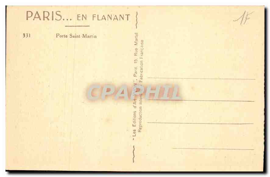 CPA Paris Porte Saint Martin  — Rückseite