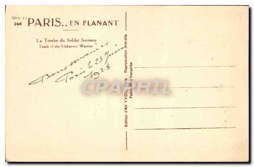 CPA Paris La Tombe du Soldat Inconnu  — Rückseite