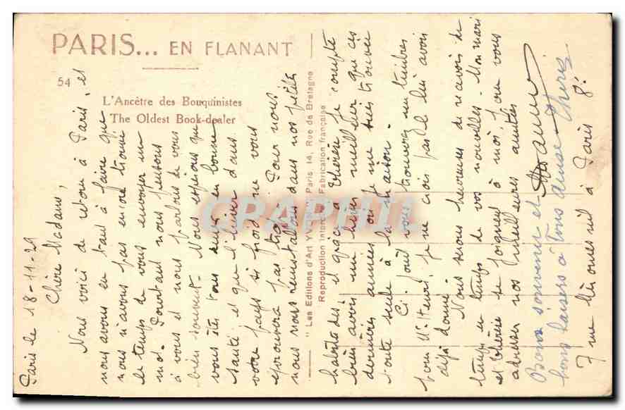 CPA Paris L'Ancetre des Bouquinistes  — Rückseite