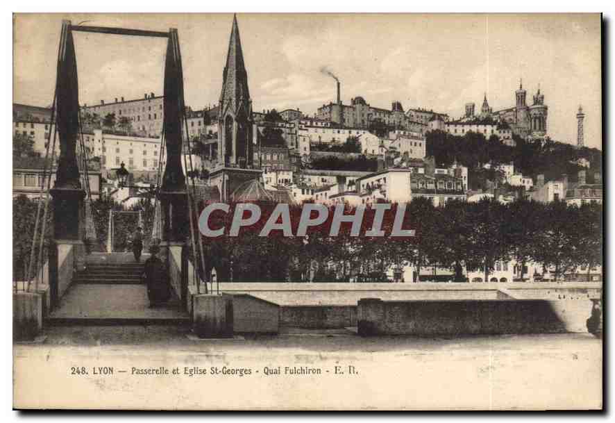 LYON — Passerelle et Église St-Georges — Quai Fulchiron — É. N.