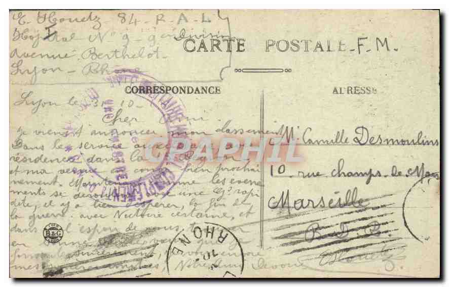 CPA Lyon Pont Lafayette et Coteau de Fourviere  — Verso