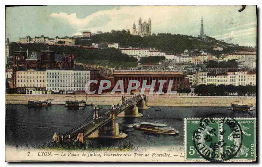 CPA Lyon Le Palais de Justice Fourviere et la Tour de Fourviere 