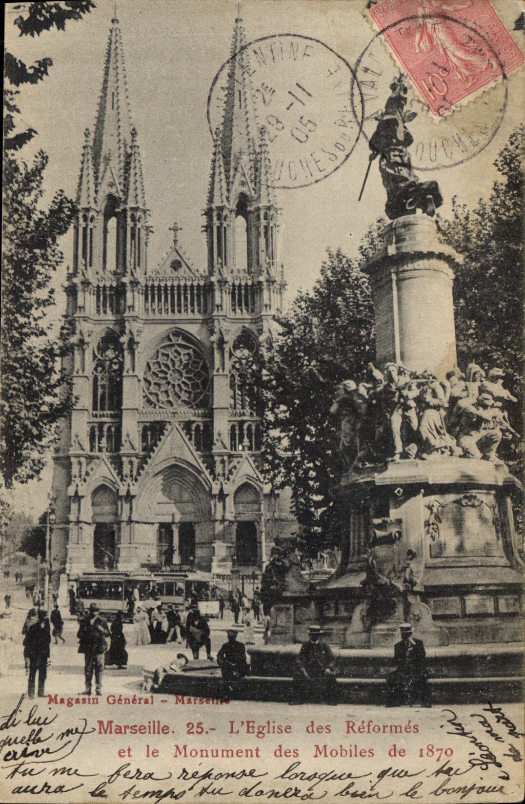Marseille — L'Église des Réformés et le Monument des Mobiles de 1870 — Magasin Général