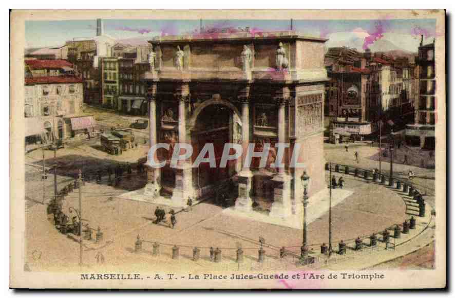 CPA Marseille La Place Jules Gueade et l'Arc de Triomphe 