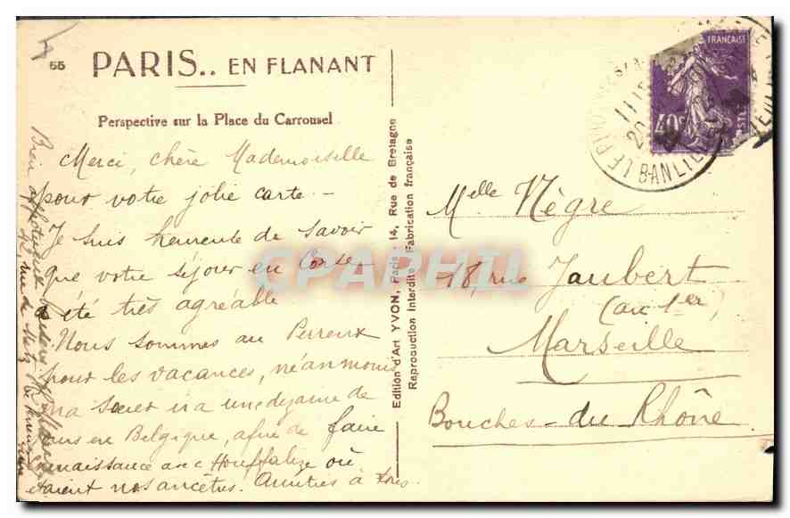CPA Paris Perspective sur la Place du Carrousel  — Rückseite