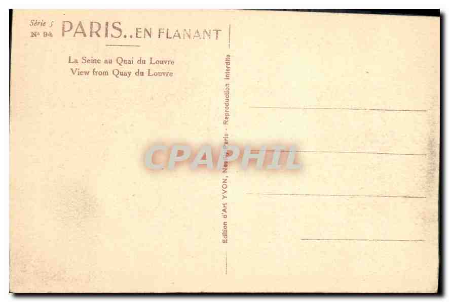 CPA Paris La Seine au Quai du Louvre  — Rückseite