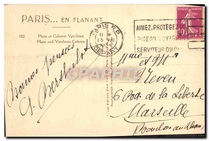 CPA Paris Place et Colonne Vendome  — Rückseite