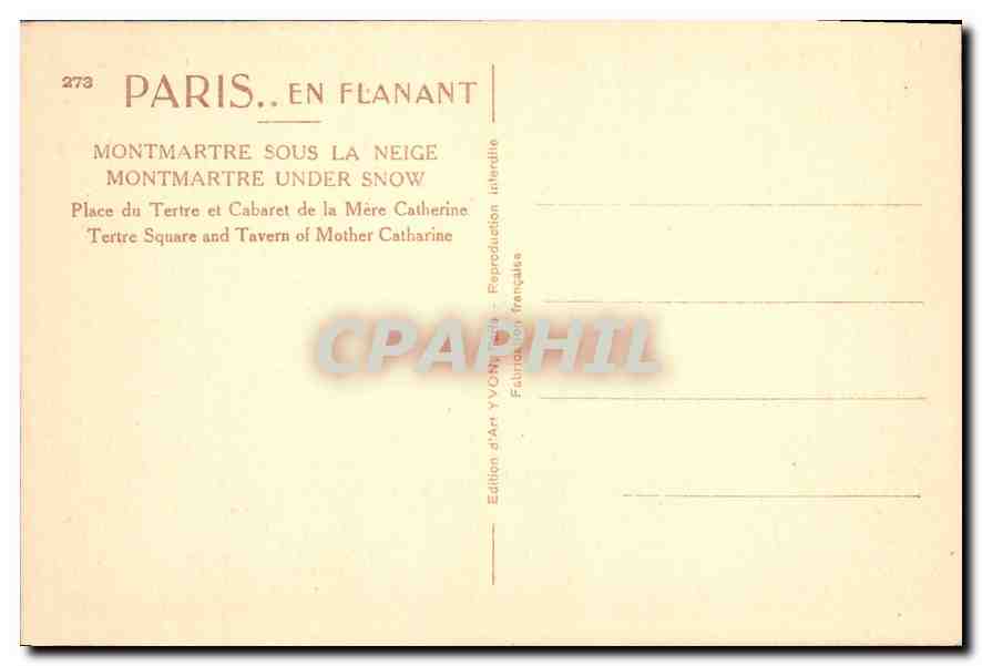 CPA Paris Montmartre sous la Neige  — Rückseite