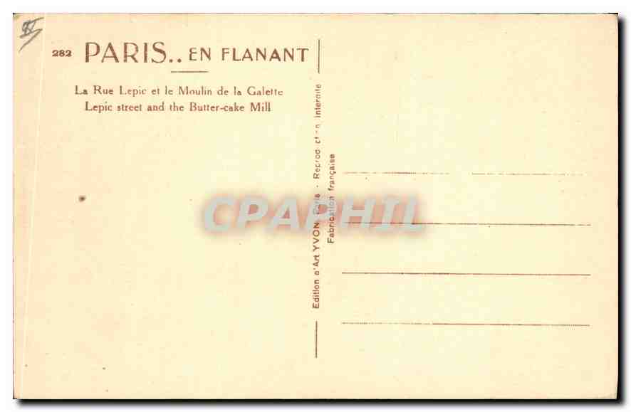 CPA Paris La Rue Lepic et le Moulin de la Galette  — Rückseite
