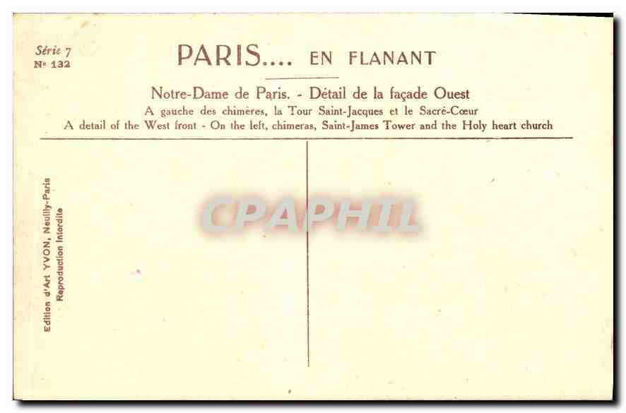 CPA Paris Notre Dame de Paris Detail de la facade Ouest  — Verso