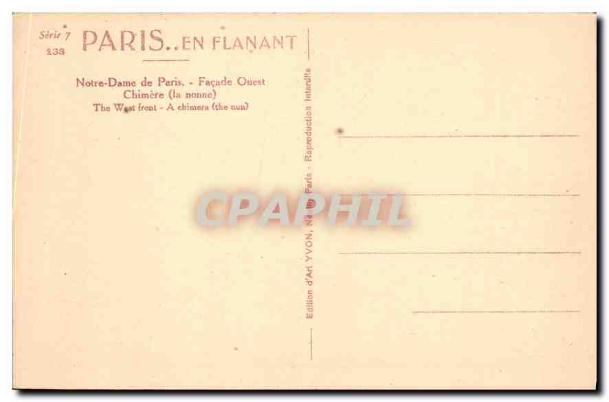 CPA Paris Notre Dame de Paris Facade Ouest  — Verso