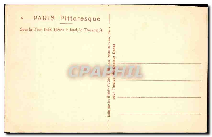 CPA Paris Sous la Tour Eiffel Dans le fond le Trocadero  — Rückseite