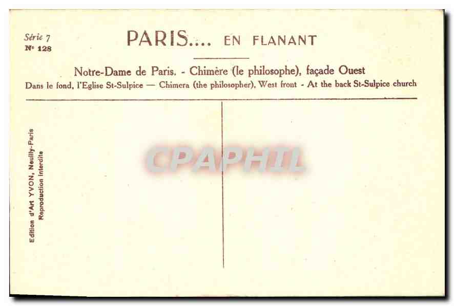 CPA Paris Notre Dame de Paris Chimere facade Ouest  — Verso