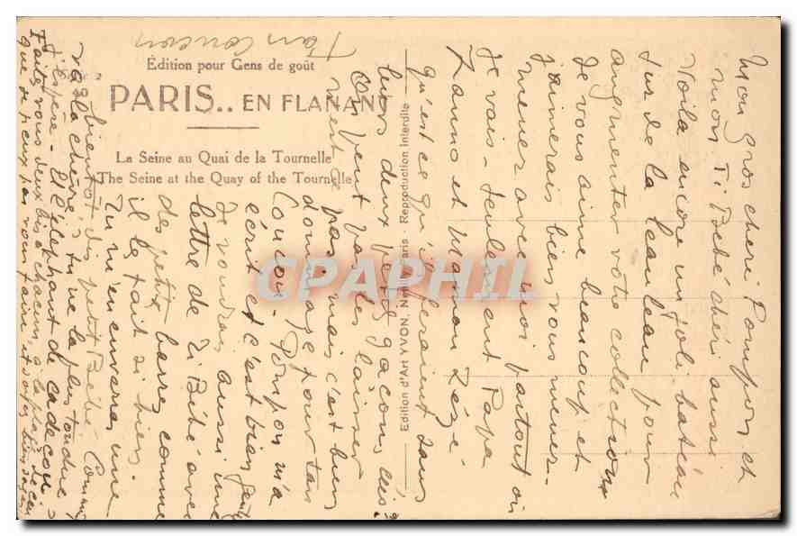 CPA Paris La Seine au Quai de la Tournelle  — Rückseite