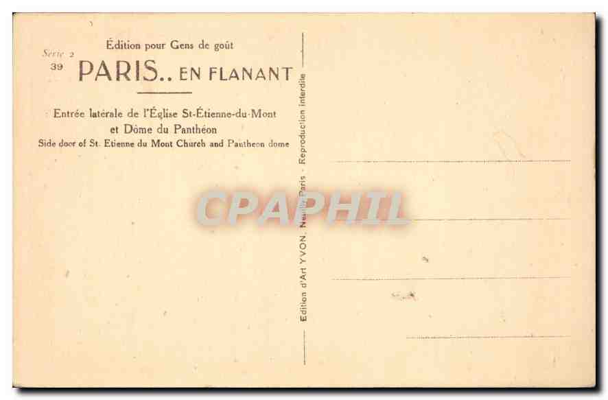 CPA Paris Entree laterale de l'Eglise St Etienne du Mont et Dome du Pantheon  — Verso