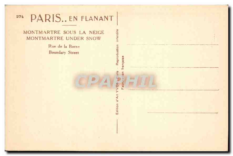 CPA Paris Montmartre sous la neige  — Rückseite