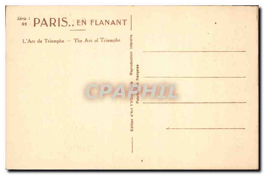 CPA Paris L'Arc de Triomphe  — Rückseite