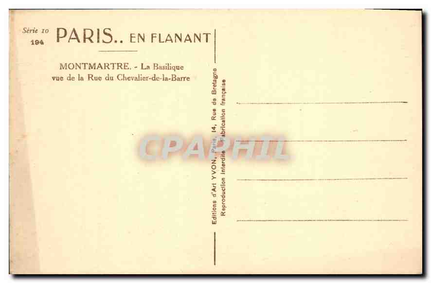 CPA Paris Montmartre La Basilique vue de la Rue du Chevalier de la Barre  — Verso