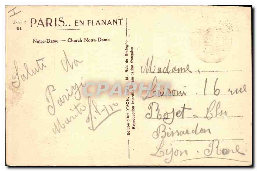 CPA Paris Notre Dame  — Verso