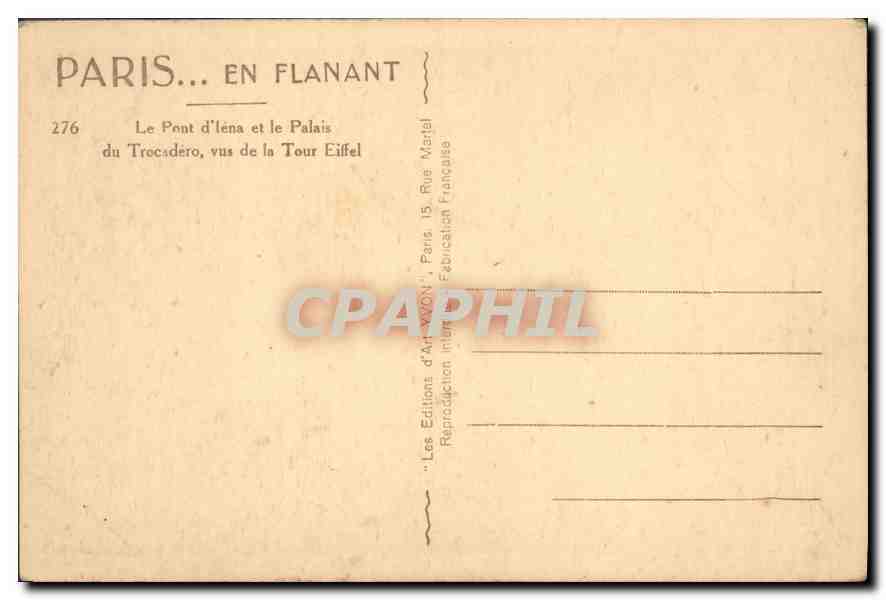 CPA Paris Le Pont d'lena et le Palais du Trocadero vus de la Tour Eiffel  — Rückseite