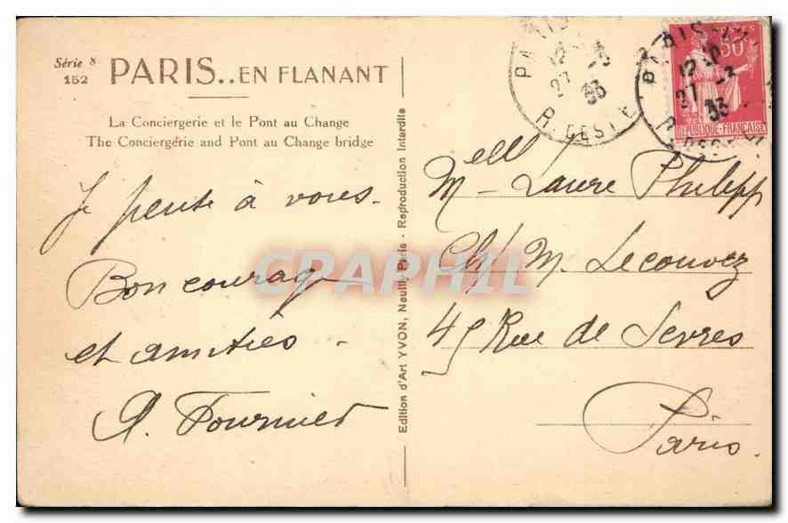 CPA Paris La Conciergerie et le Pont au Change  — Rückseite