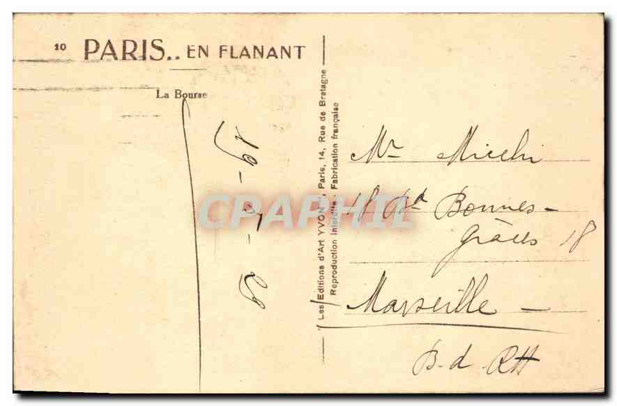 CPA Paris La Bourse  — Rückseite