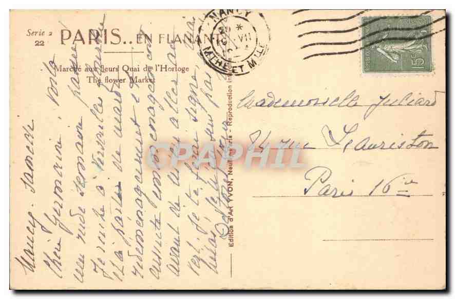 CPA Paris Quai de l'Horloge  — Rückseite