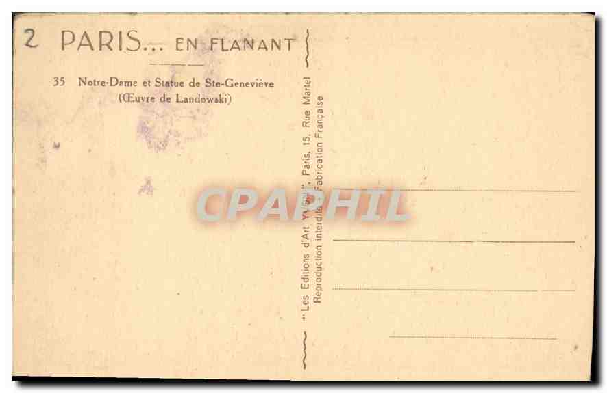 CPA Paris Notre Dame et Statue de Ste Genevieve  — Verso