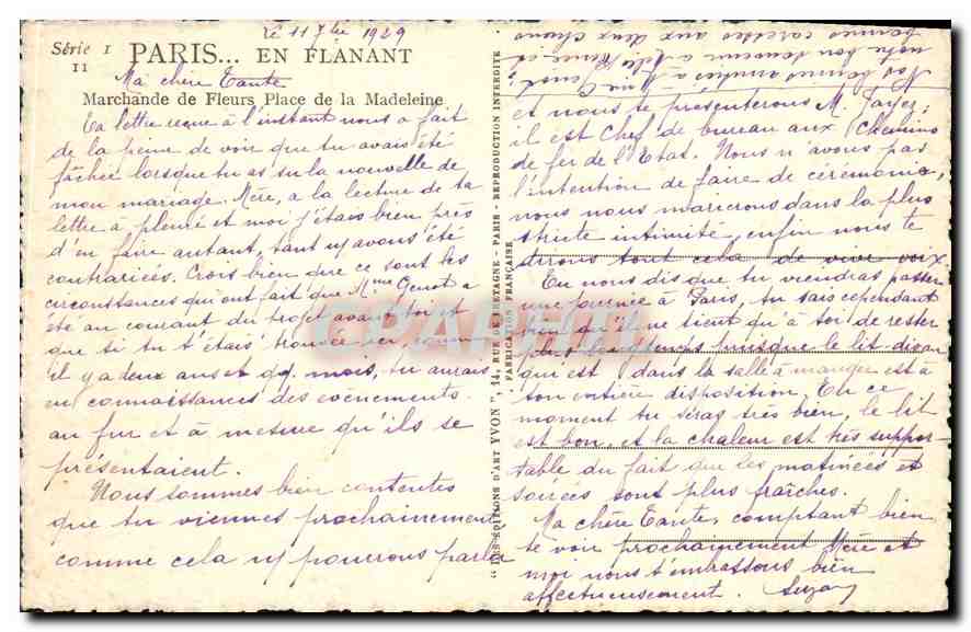 CPA Paris Marchande de Fleurs Place de la Madeleine  — Verso