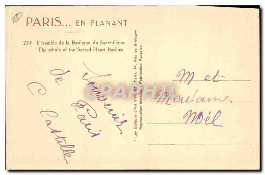 CPA Paris Ensemble de la Basilique du Sacre Coeur  — Rückseite
