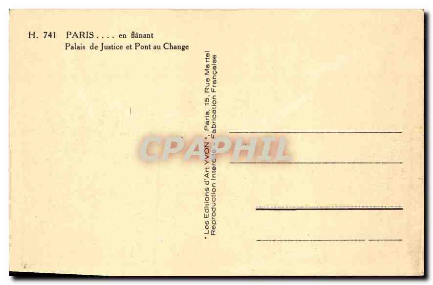 CPA Paris Palais de Justice et Pont au Change  — Verso