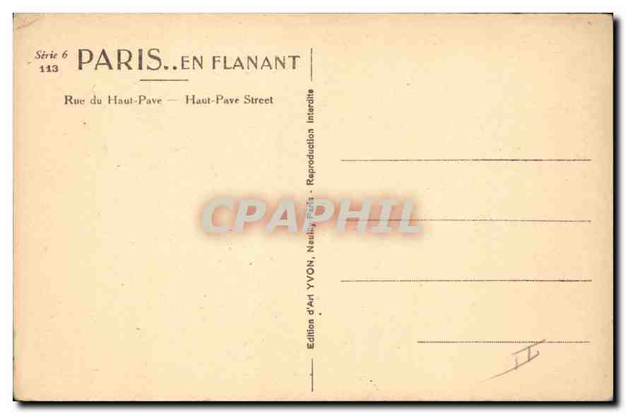 CPA Paris Rue du Haut Pave Chevres — Rückseite