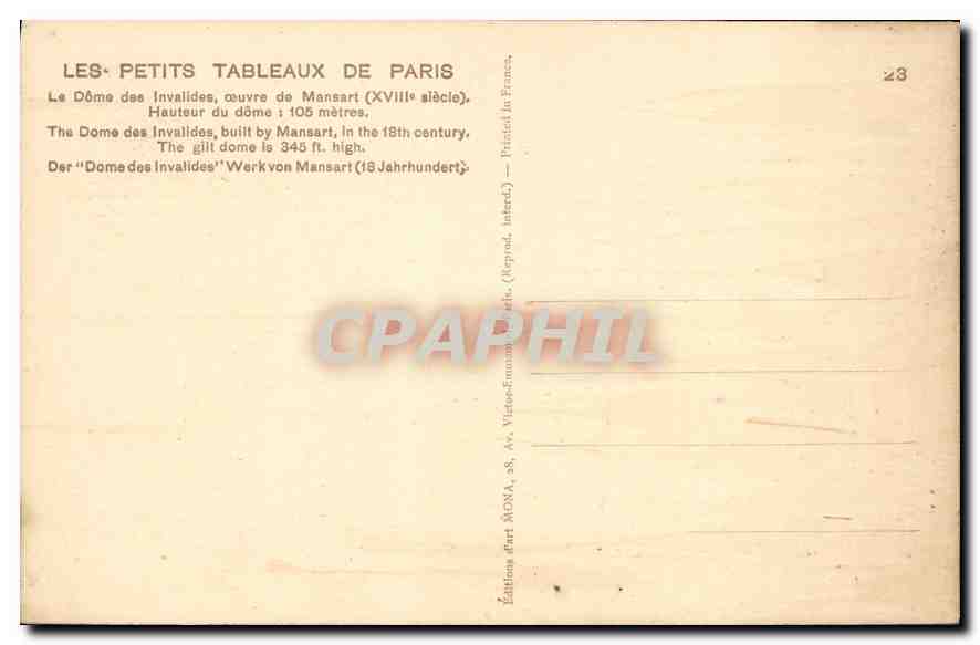 CPA Paris Le Dome des Invalides  — Rückseite