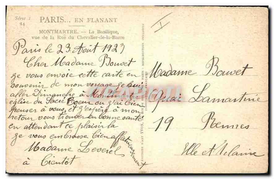 CPA Paris Montmartre La Basilique vue de la Rue du Chevalier de la Barre  — Verso
