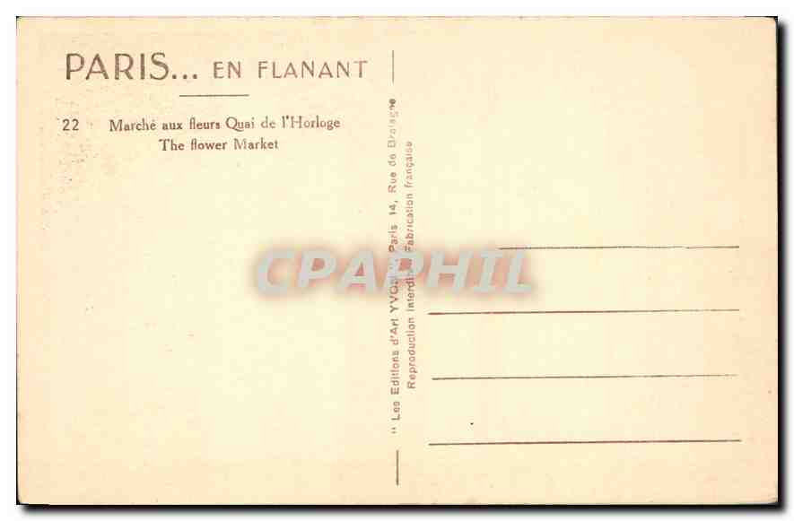 CPA Paris Marche aux fleurs Quai de l'Horloge  — Rückseite