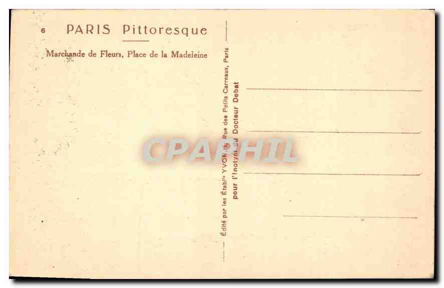 CPA Paris Marchande de Fleurs Place de la Madeleine  — Rückseite