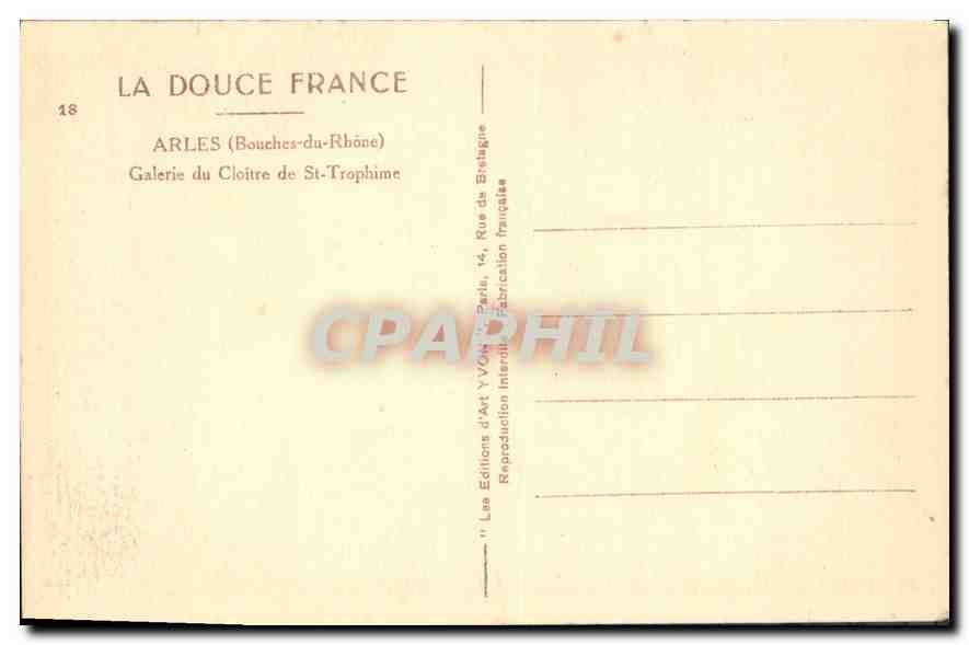 CPA Arles Bouches du Rhone Galerie du Cloitre de St Trophime  — Verso