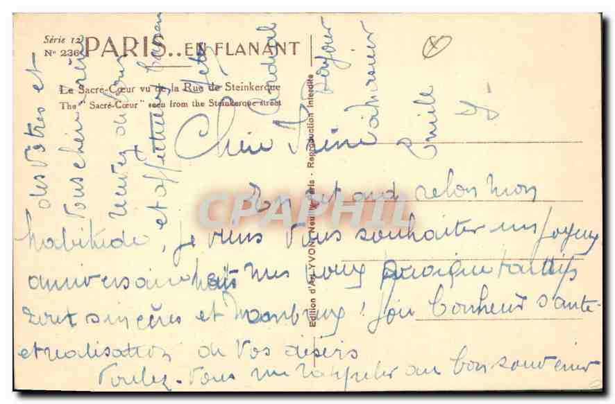 CPA Paris Le Sacre Coeur  — Rückseite