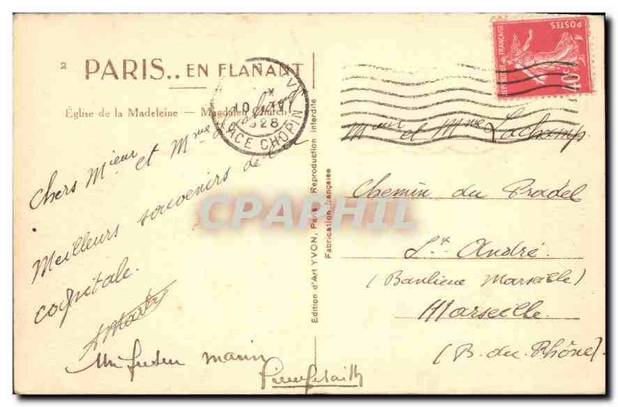 CPA Paris Eglise de la Madeleine  — Rückseite