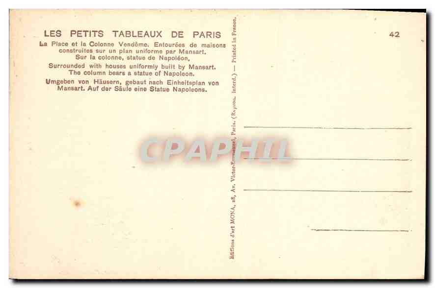 CPA Le Petits Tableaux de Paris La Place et la Colonne Vendome Entourees de maisons Construites sur  — Rückseite