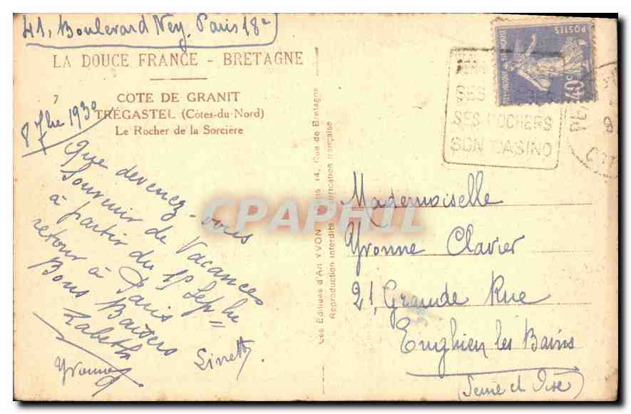 Le Rocher de la Sorcière — Trégastel (Côtes-du-Nord) — Éditions d'Art YVON — Rückseite