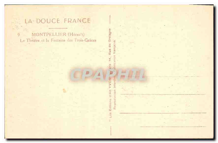 CPA Montpellier Herault Le Theatre et la Fontaine des Trois Graces  — Back