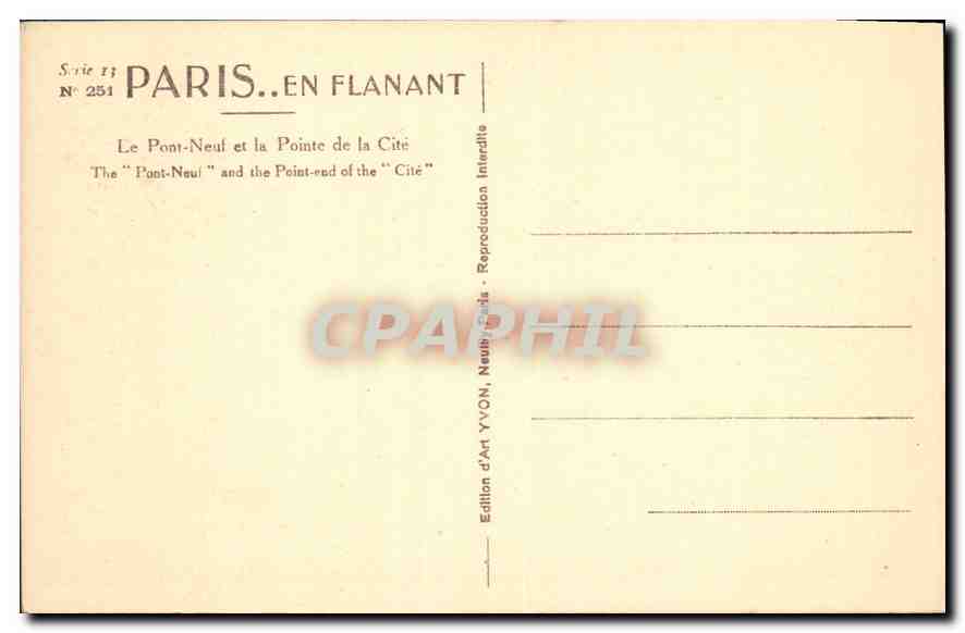 CPA Paris Le Pont Neuf et la Pointe de la Cite  — Verso