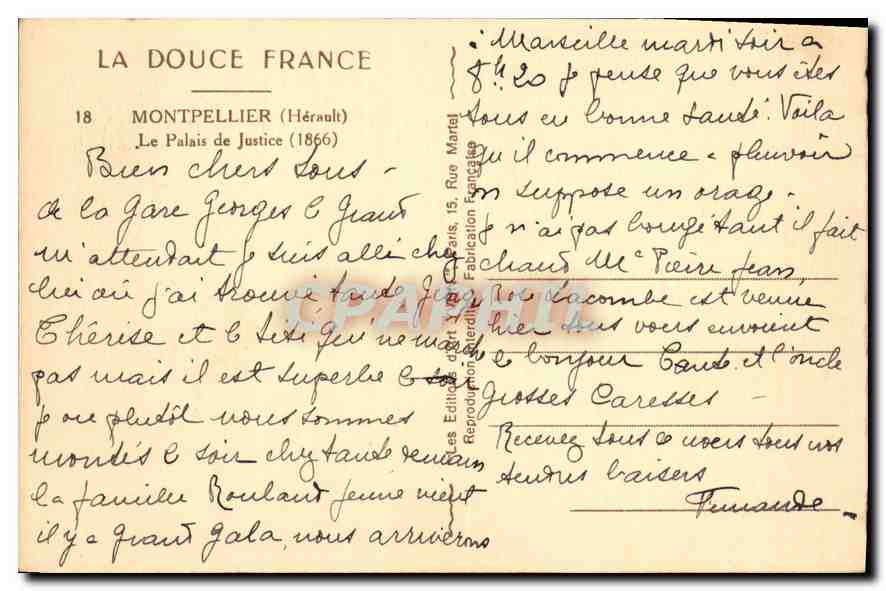 CPA La Douce France Montpellier Herault Le Palais de Justice  — Rückseite