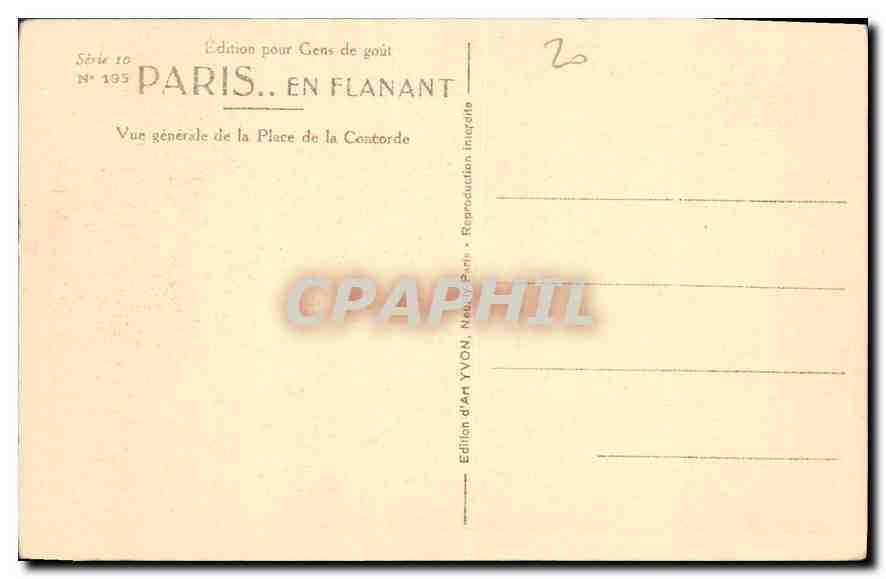 CPA Paris Vue generale de la Place de la Contorde  — Rückseite