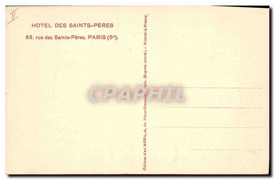 CPA Hotel des Saints Peres rue des Saints Peres Paris  — Rückseite
