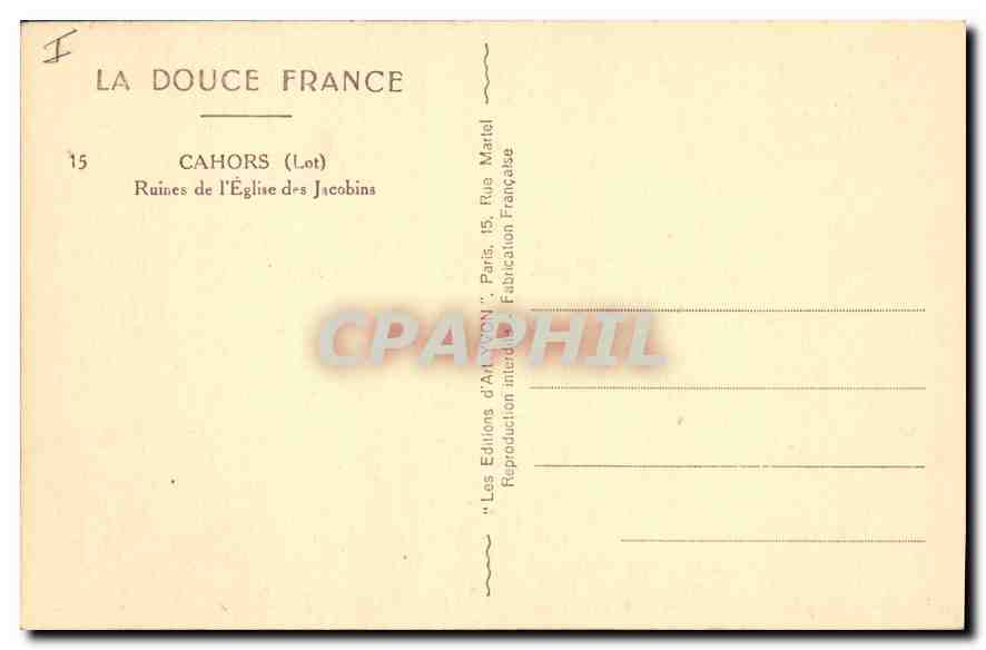 Cahors (Lot) — Ruines de l'Église des Jacobins — Éditions d'Art Yvon — Verso