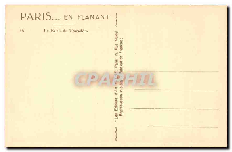 CPA Paris Le Palais du Trocadero  — Verso
