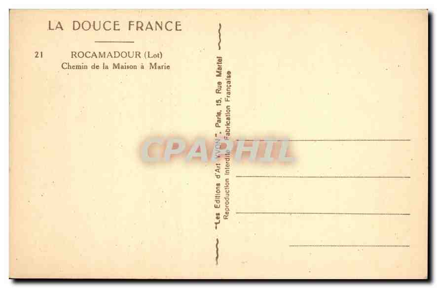 CPA Rocamadour Lot Chemin de la Maison a Marie  — Rückseite