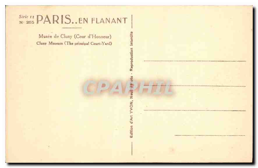 CPA Paris Musee de Cluny Cour d'Honneur  — Rückseite